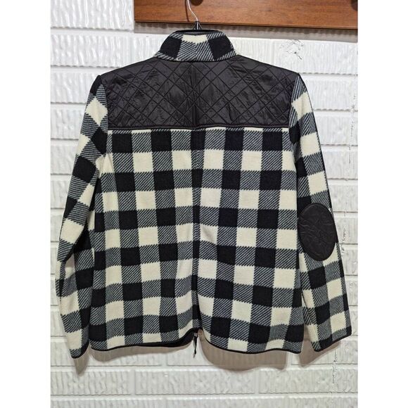 Talbots Women's Black & White Buffalo Plaid Pattern Front-Zip Fleece Jacket Size - Picture 3 of 7